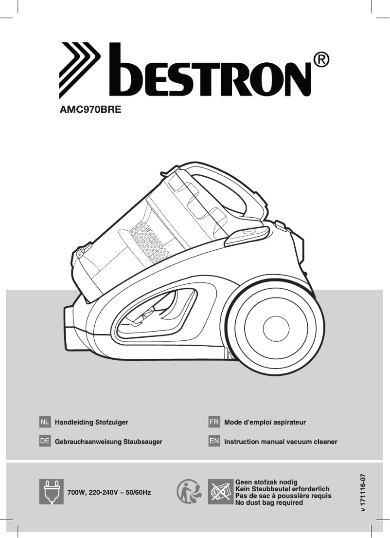 Page 1 de la notice Manuel utilisateur Bestron Silenzo Multi Cyclone AMC970BRE