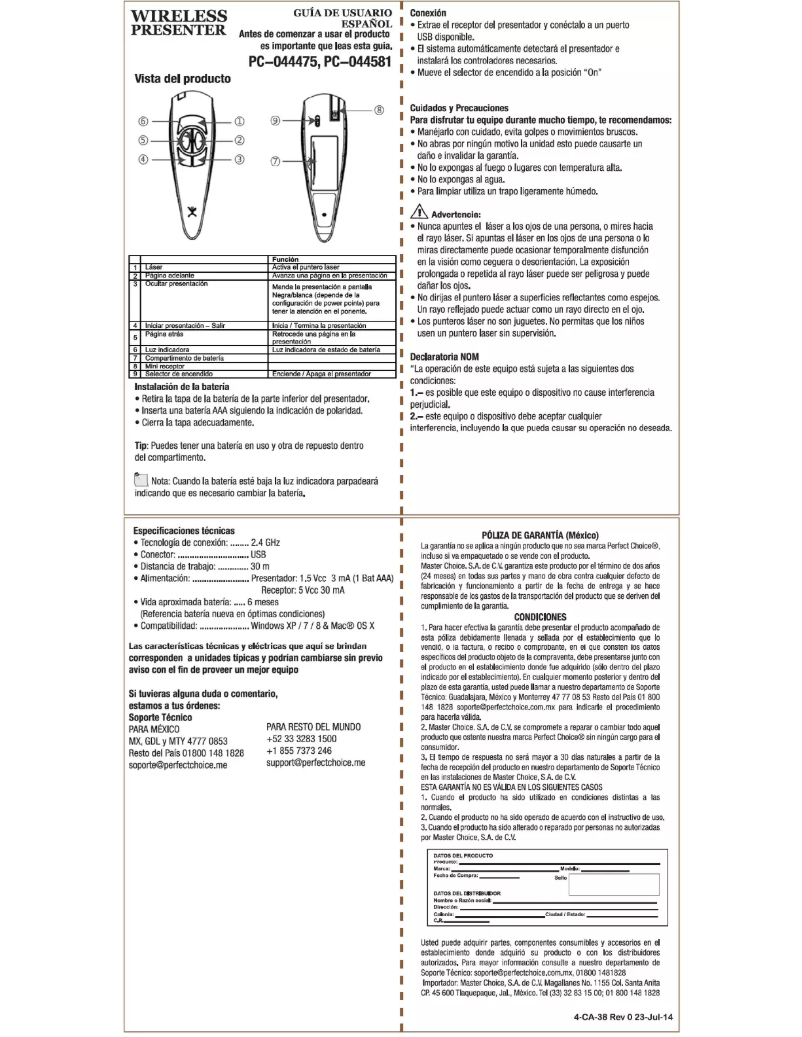 Page 1 de la notice Manuel utilisateur Perfect Choice PC-044581