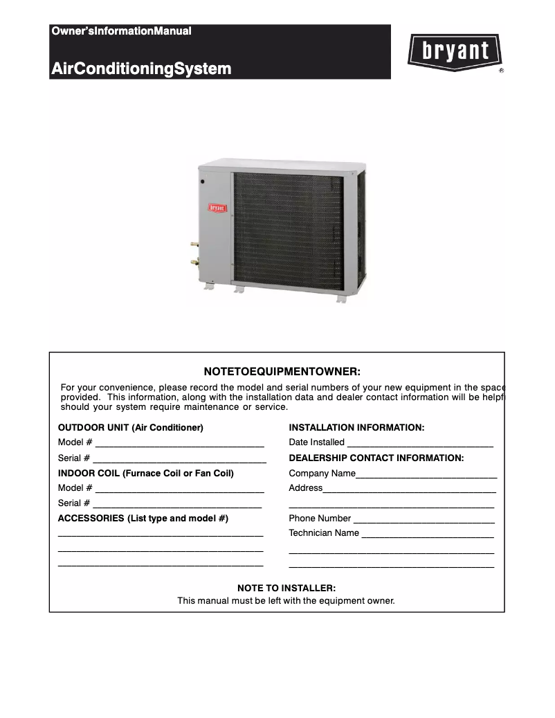 Página 1 del manual Manual de usuario Bryant Preferred 538A