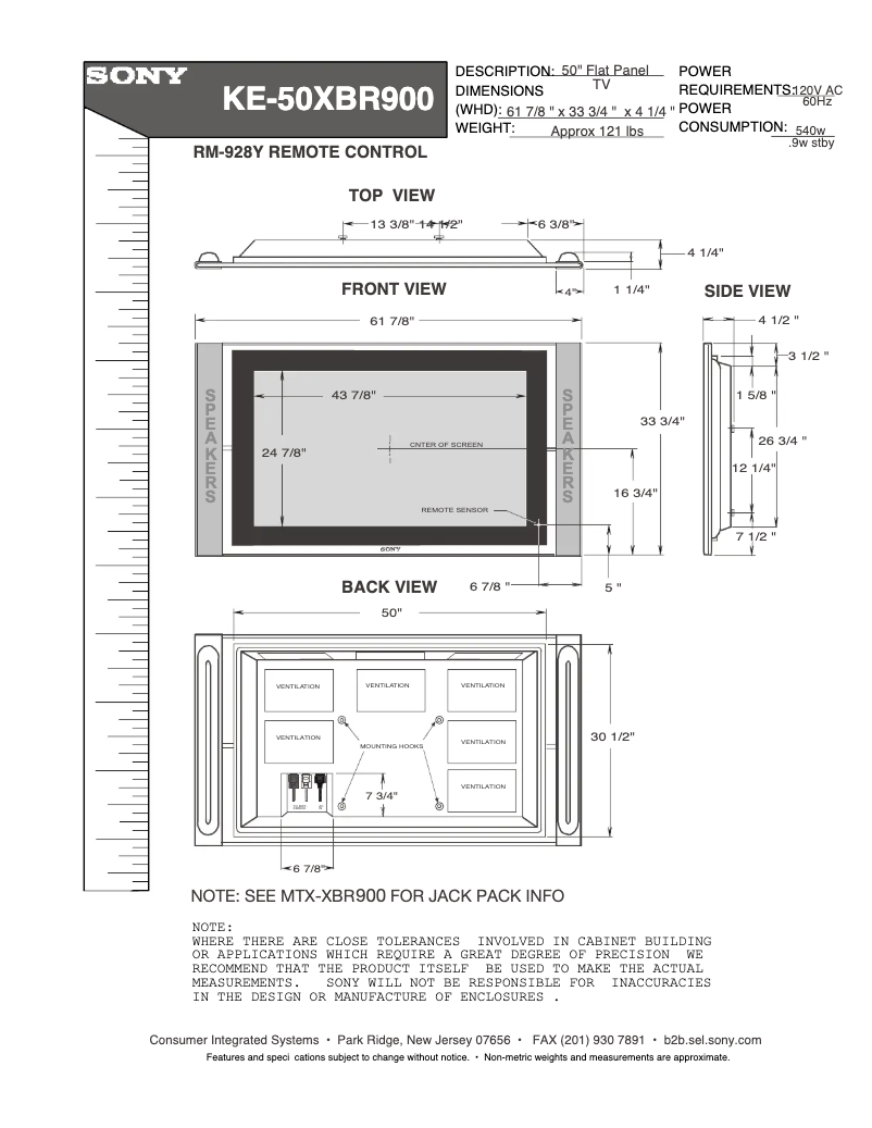 Page 1 de la notice Guide d'installation Sony KE-50XBR900