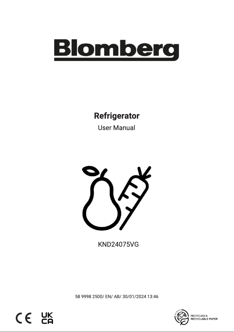 Page 1 de la notice Manuel utilisateur Blomberg KND24075V