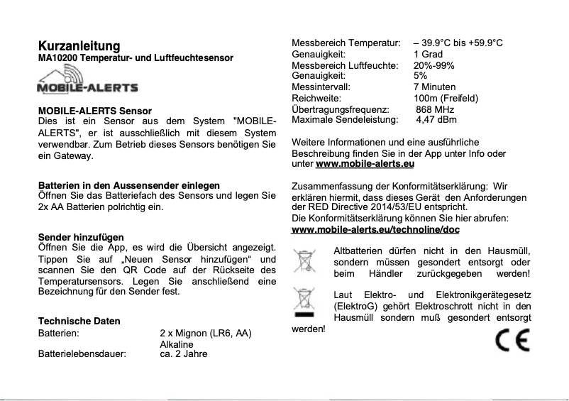 Página 1 del manual Manual de usuario Mobile Alerts MA10200