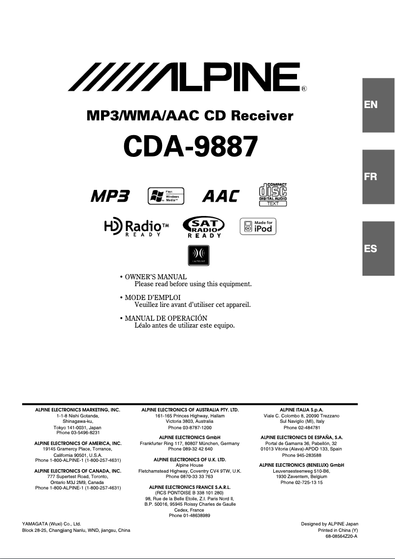 Page n°1 - Manuel utilisateur Alpine CDA-9887