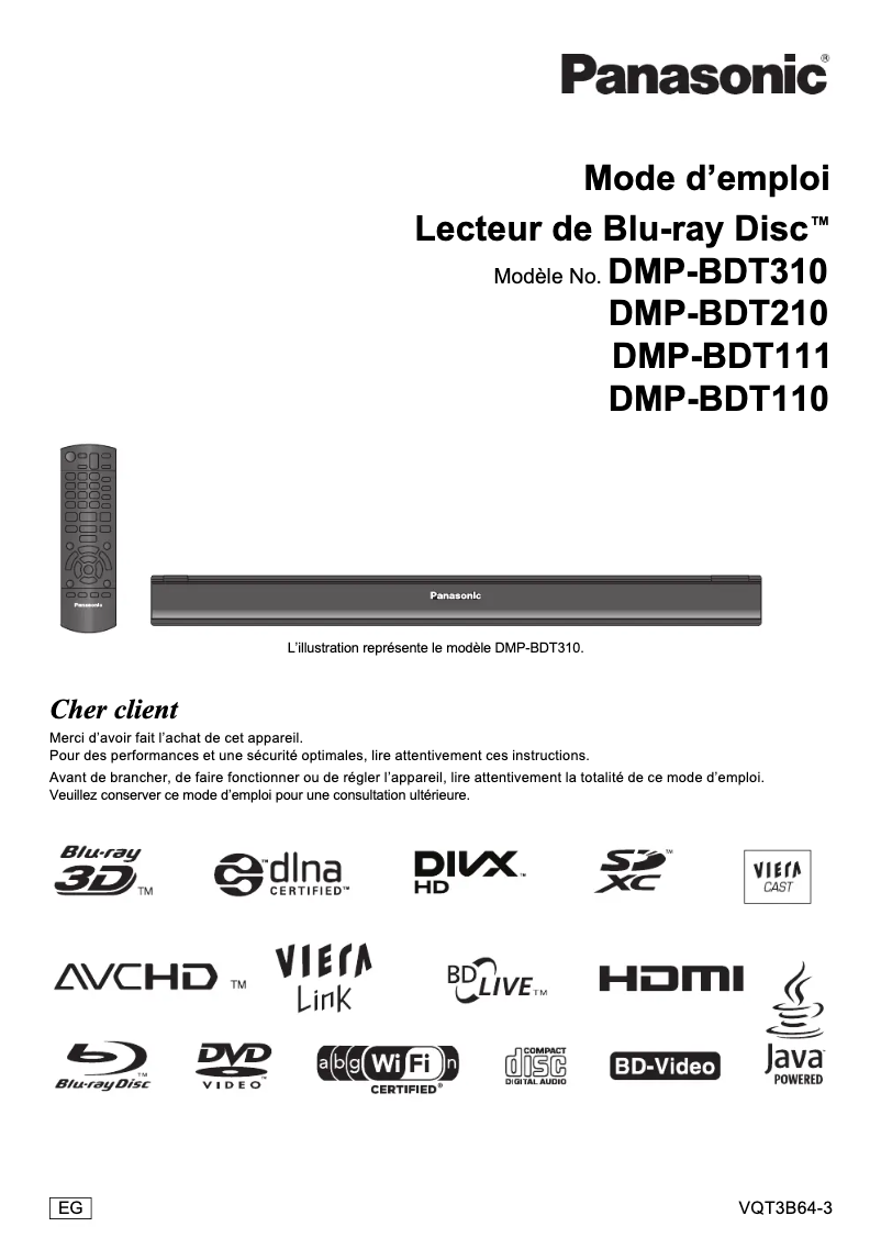 Page n°1 - Manuel utilisateur Panasonic DMP-BDT111
