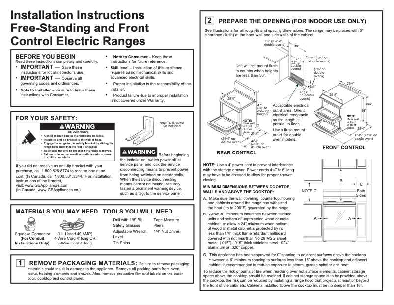 Page n°1 - Guide d'installation GE JS645SLSS