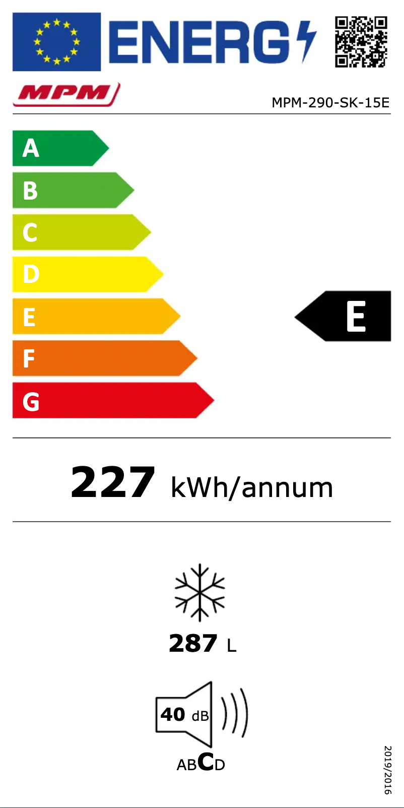 Page n°1 - Label énergétique MPM MPM-290-SK-15E