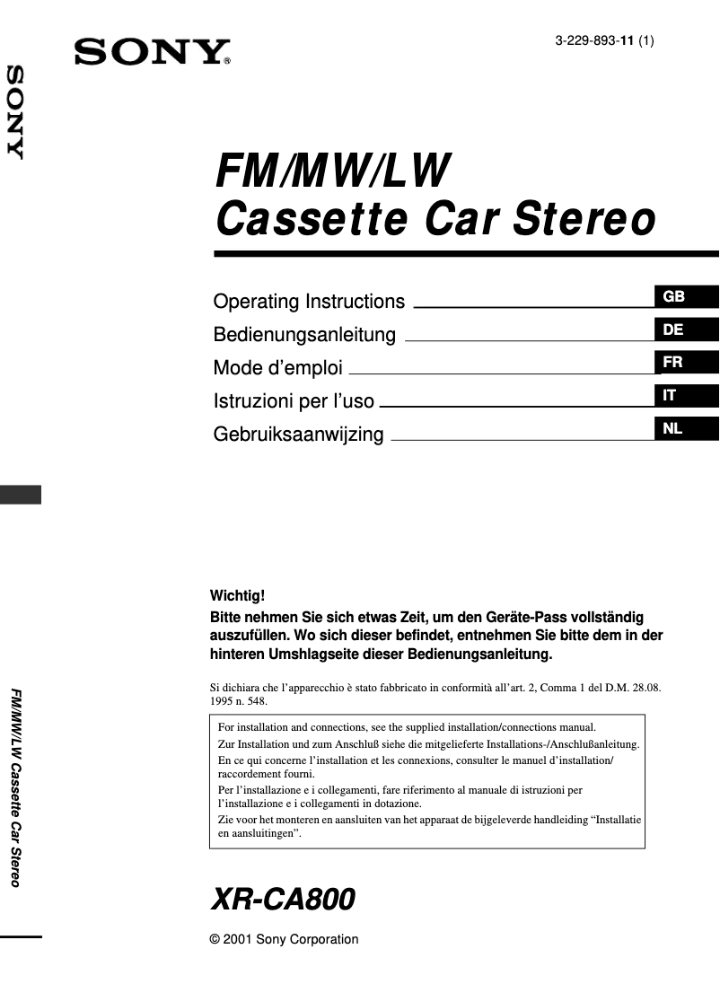 Página 1 del manual Manual de usuario Sony XR-CA800