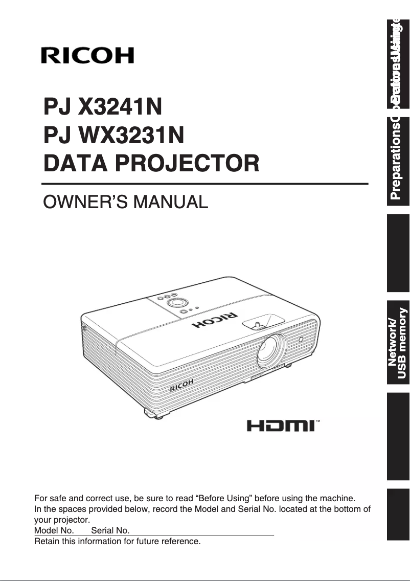 Page n°1 - Manuel utilisateur Ricoh PJ WX3231N