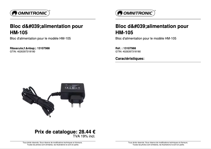 Página 1 del manual Ficha técnica Omnitronic HM-105