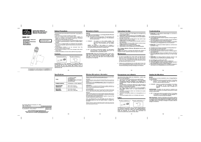 Page 1 de la notice Manuel utilisateur Singing Machine SMM-107