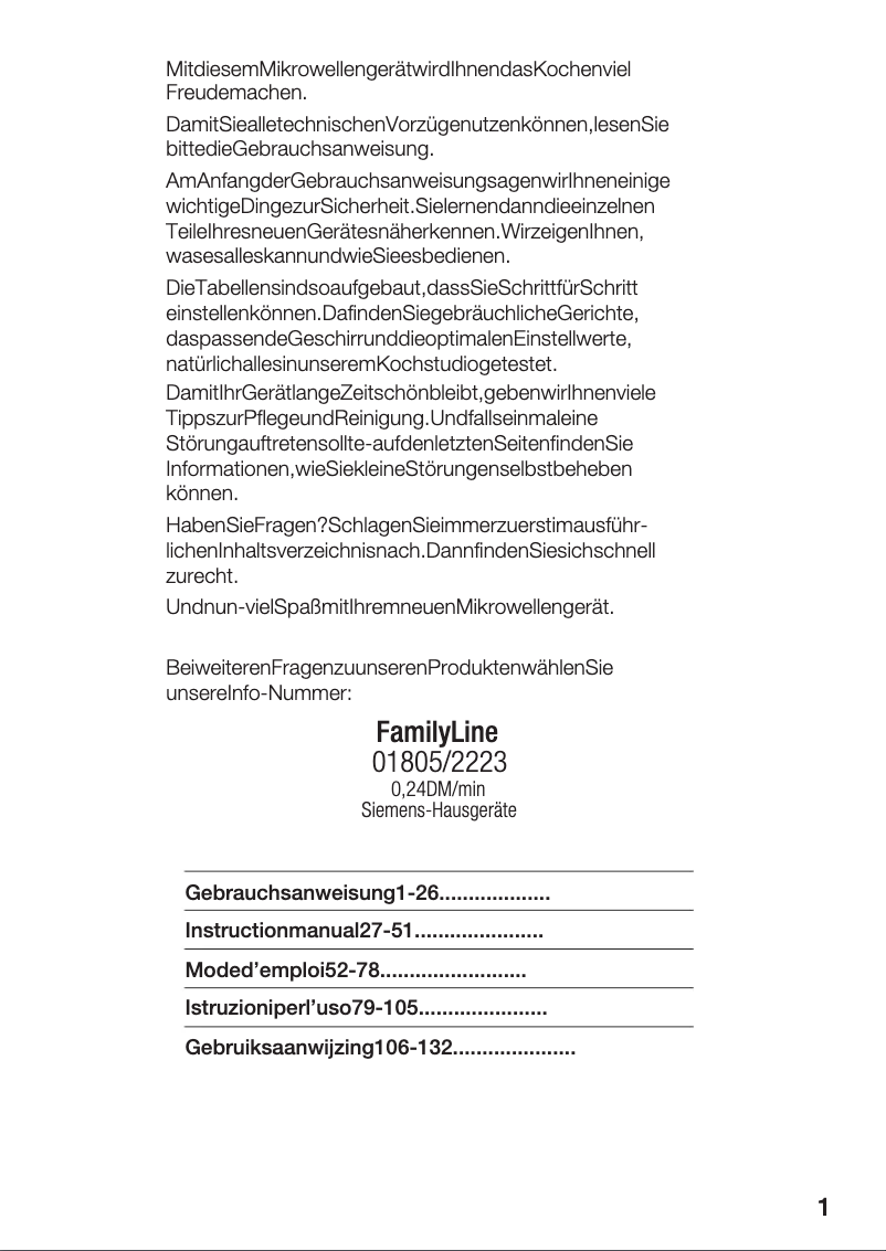 Page 1 de la notice Manuel utilisateur Siemens HF23056
