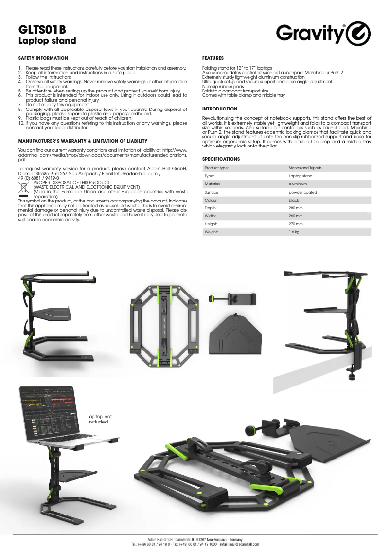 Page n°1 - Manuel utilisateur Gravity LTS 01 B