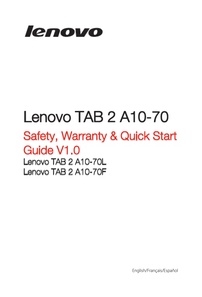 Page n°1 - Manuel utilisateur Lenovo TAB 2 A10-70