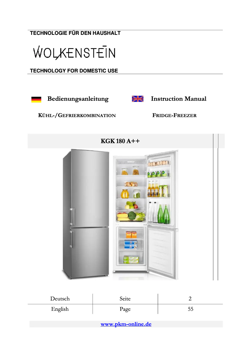 Page 1 de la notice Manuel utilisateur Wolkenstein KGK 180 A++