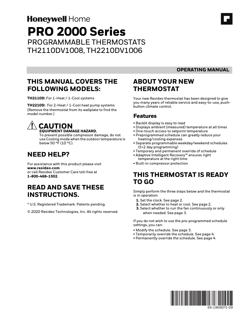 Image de la première page du manuel de l'appareil TH2210DV1006/U