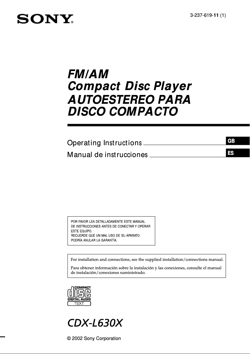 Imagen de la primera página del manual del dispositivo CDX-L630X