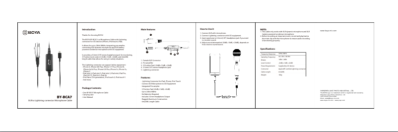 Page 1 de la notice Manuel utilisateur BOYA BY-BCA7