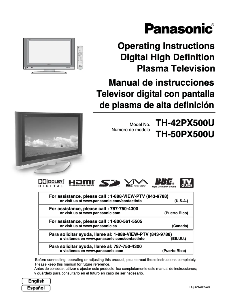 Imagen de la primera página del manual del dispositivo TH-42PX500U
