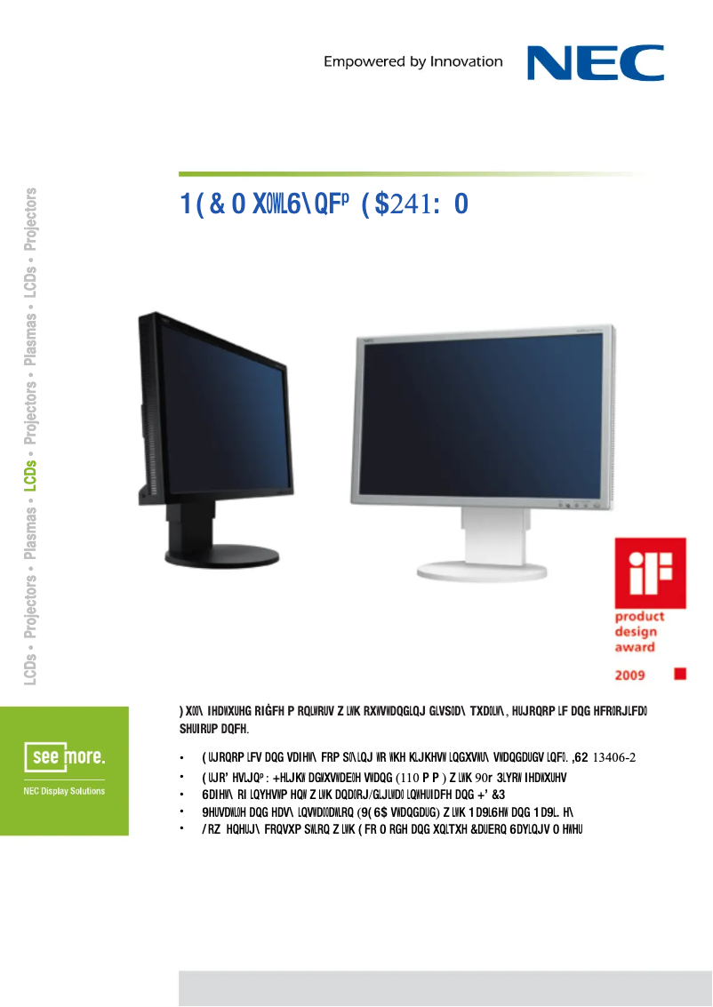 Page 1 de la notice Fiche technique NEC MultiSync EA241WM