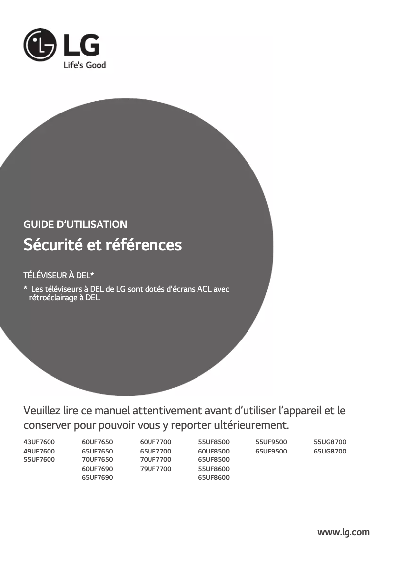 Page 1 de la notice Manuel utilisateur LG 65UF7700