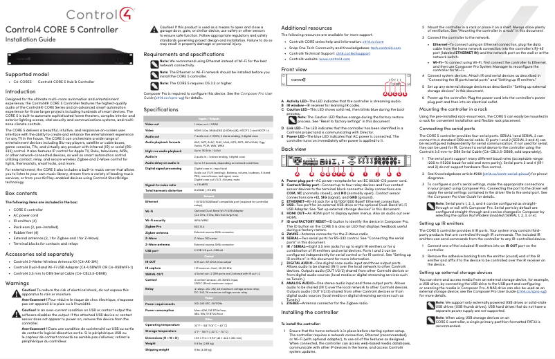 Page 1 de la notice Guide d'installation Control4 Core 5