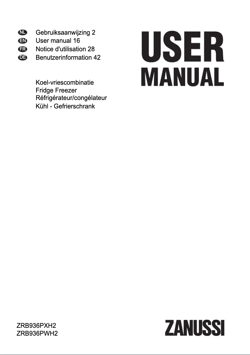 Page 1 de la notice Manuel utilisateur Zanussi ZRB 936 PWH