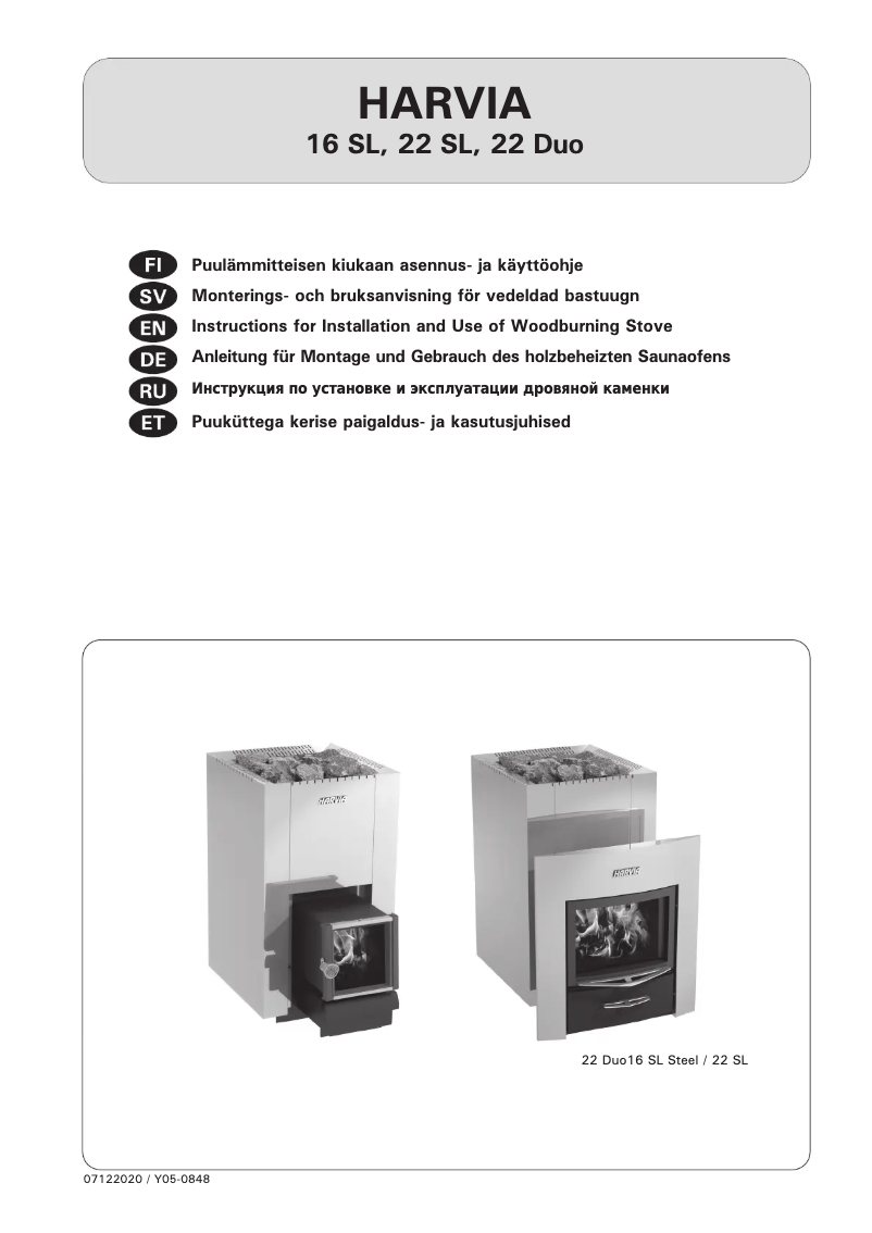 Page 1 de la notice Manuel utilisateur Harvia 22 8 WK220SSL