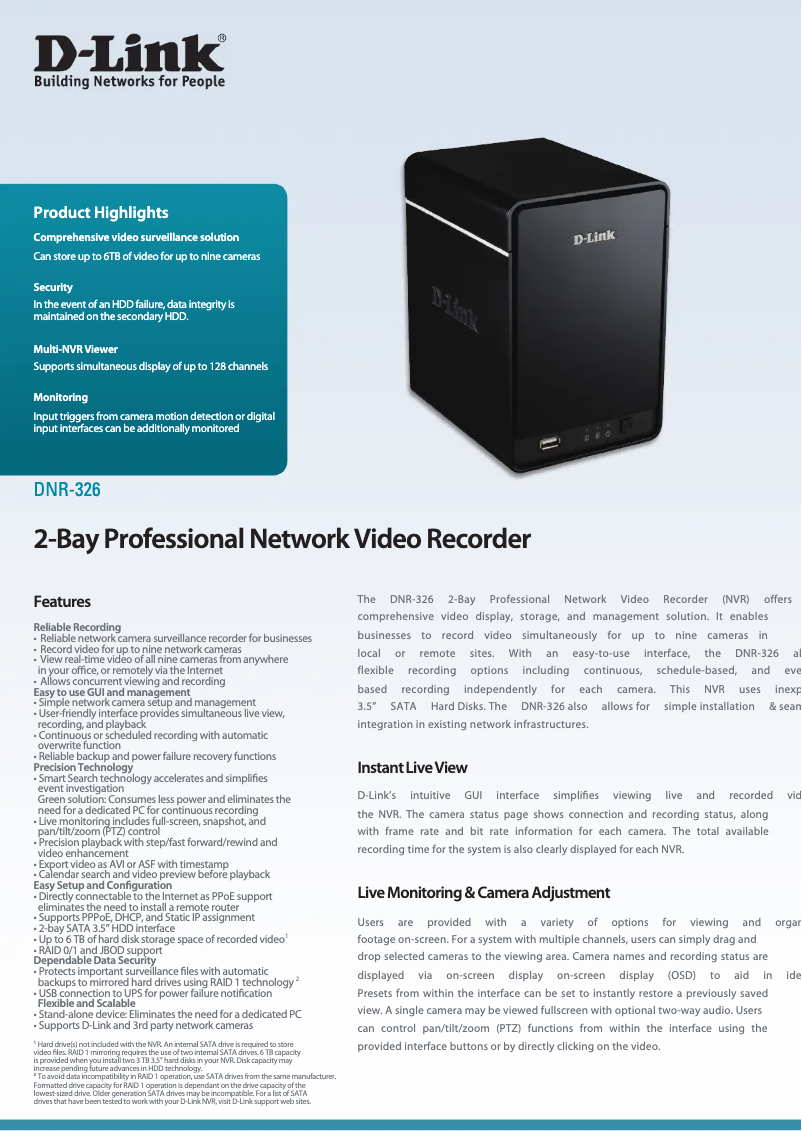 Page 1 de la notice Fiche technique D-Link DNR-326