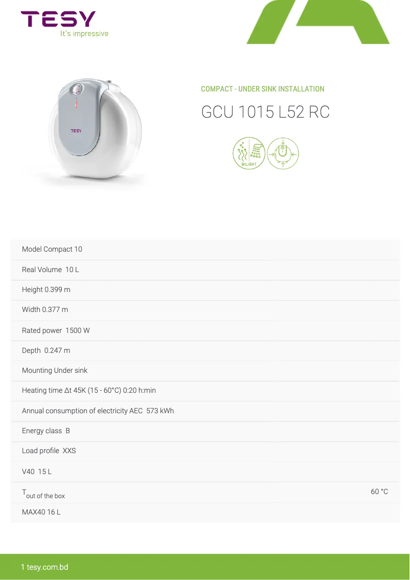 Página 1 del manual Etiqueta energética Tesy Compact 10