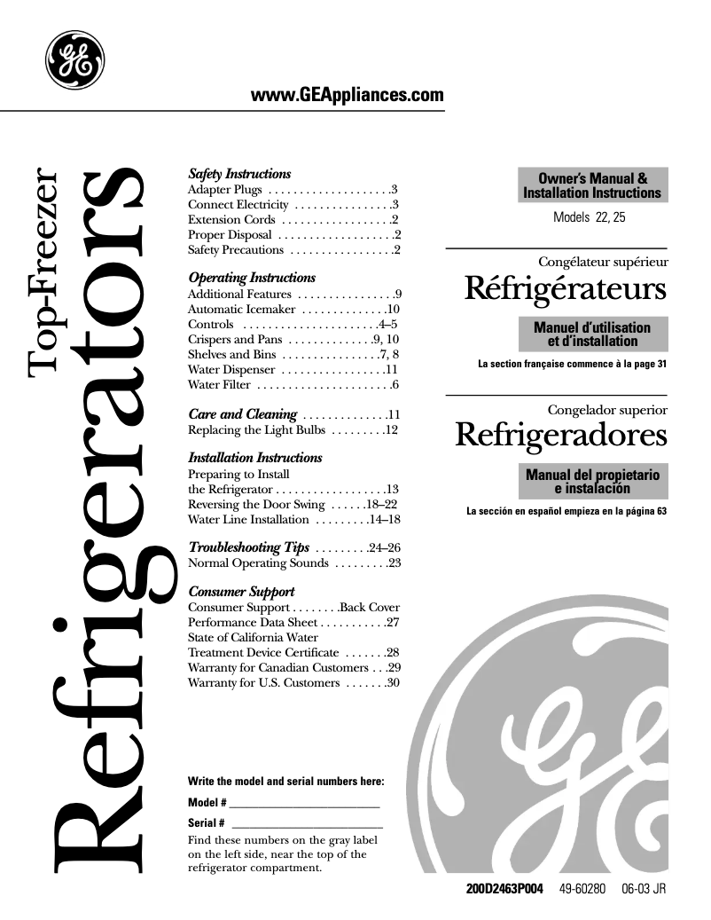 Page n°1 - Mode d'emploi GE PTS22LCPBB