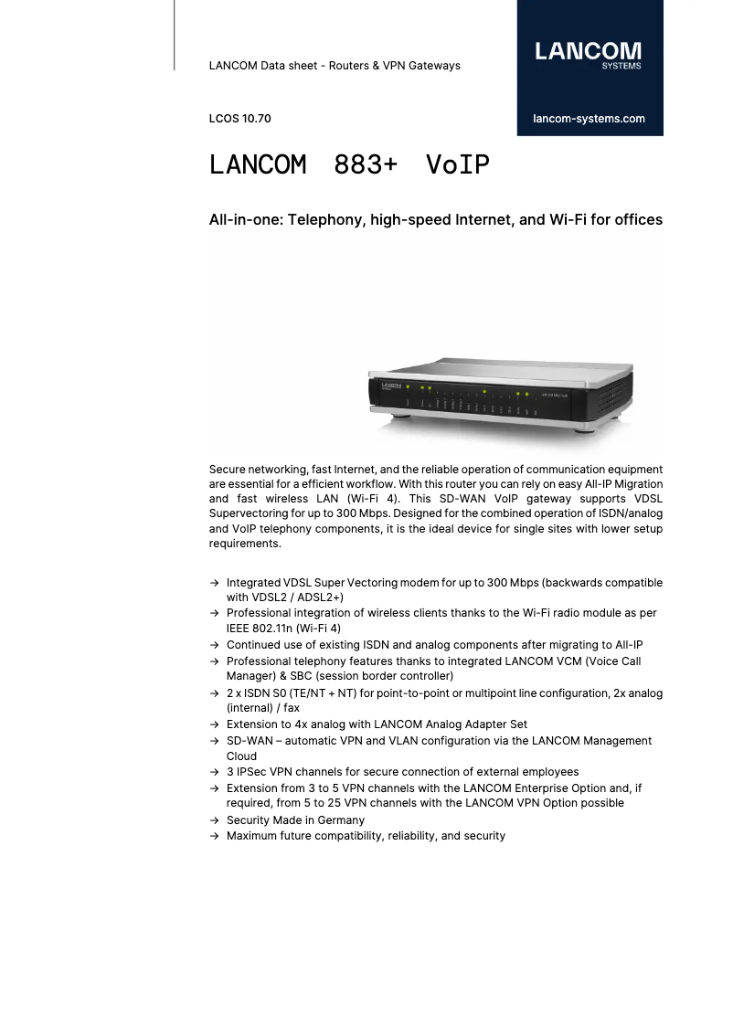 Page n°1 - Fiche technique Lancom 883+ VoIP