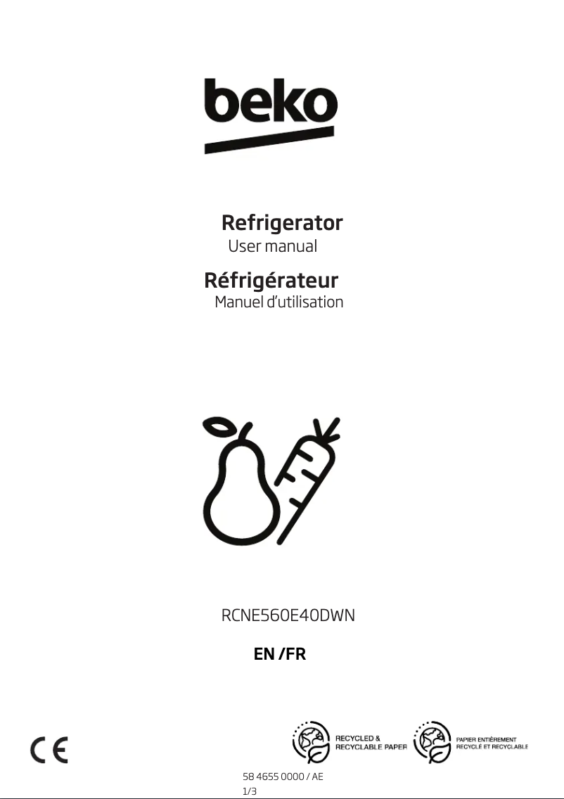 Page 1 de la notice Manuel utilisateur Beko RCNE560E40DWN