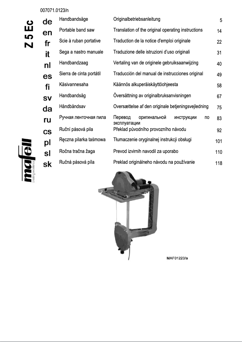 Page n°1 - Manuel utilisateur Mafell Z 5 Ec