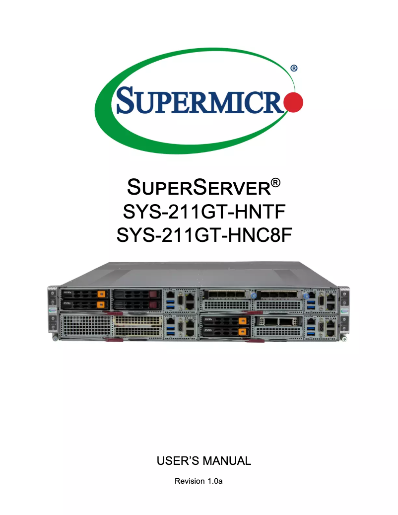 Page 1 de la notice Manuel utilisateur Supermicro SuperServer SYS-211GT-HNC8F