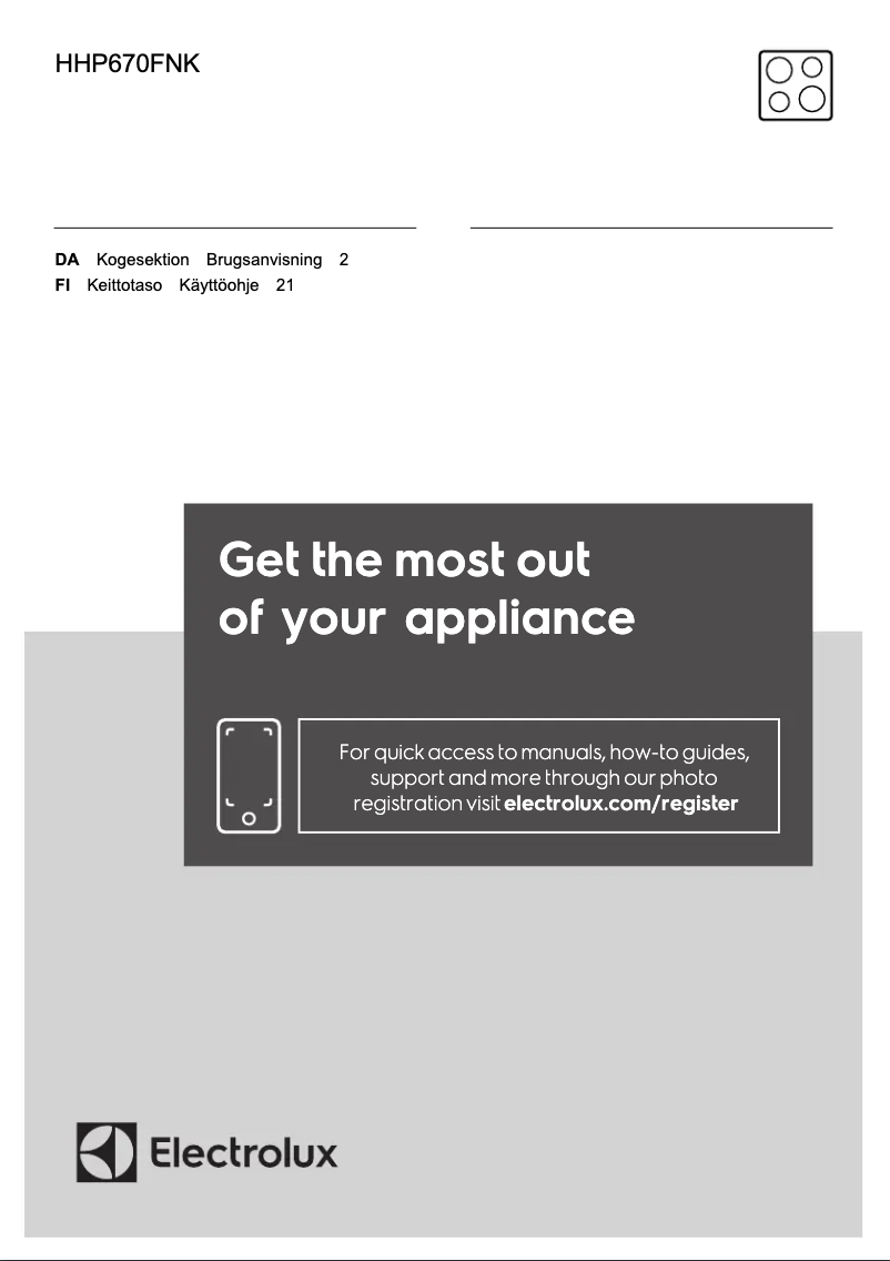 Page 1 de la notice Manuel utilisateur Electrolux HHP670FNK