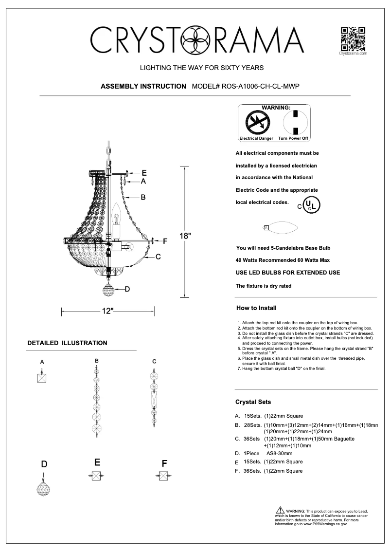 Page n°1 - Manuel utilisateur Crystorama Roslyn ROS-A1006-CH-CL-MWP
