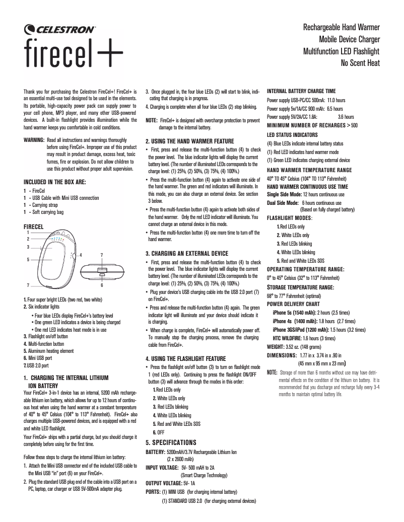 Page n°1 - Manuel utilisateur Celestron Elements FireCel+