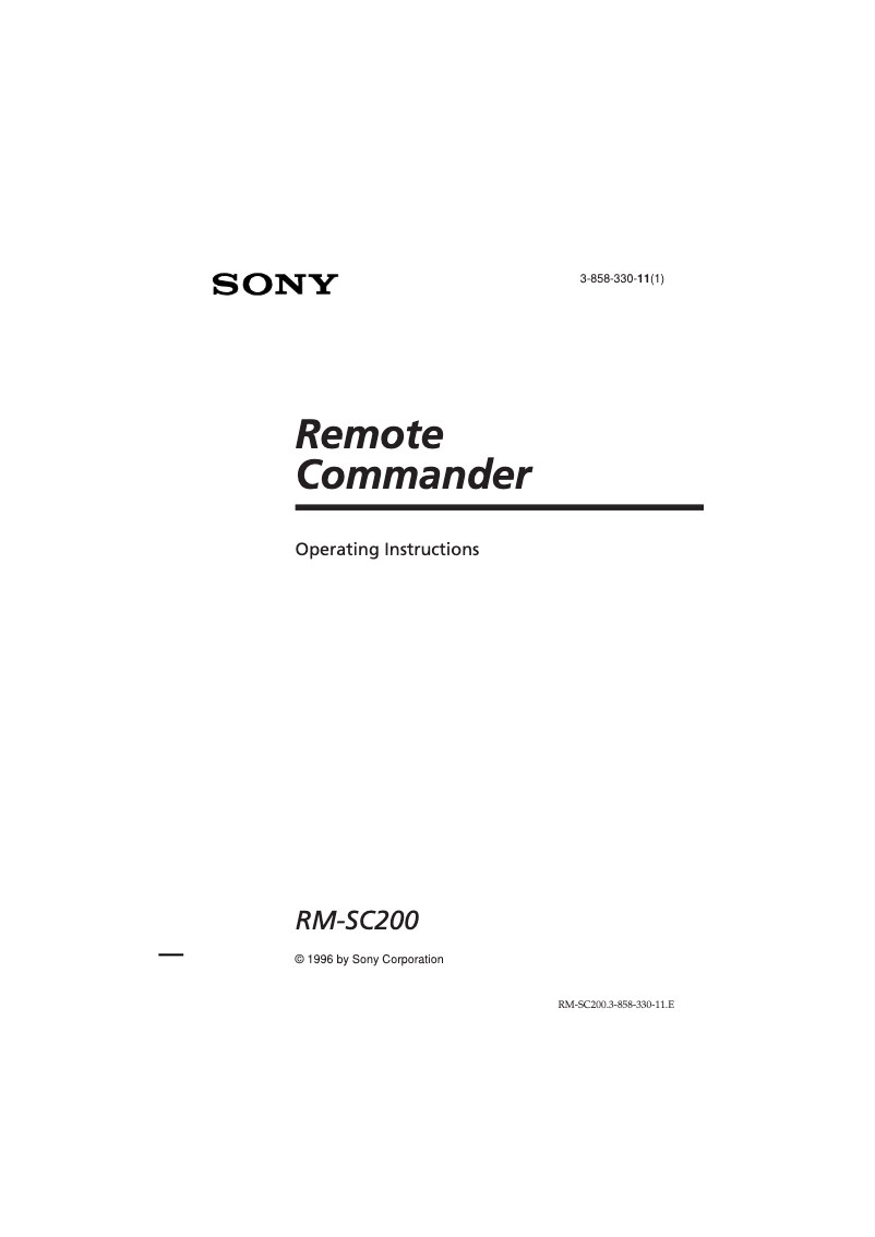 Page 1 de la notice Manuel utilisateur Sony RM-SC200