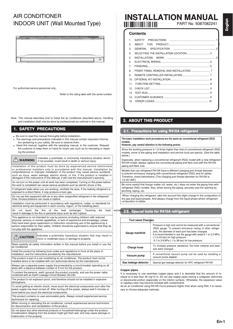 Image de la première page du manuel de l'appareil ASGA30FUTD-B