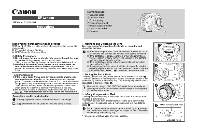 Page 1 de la notice Mode d'emploi Canon EF 35MM F2 IS USM