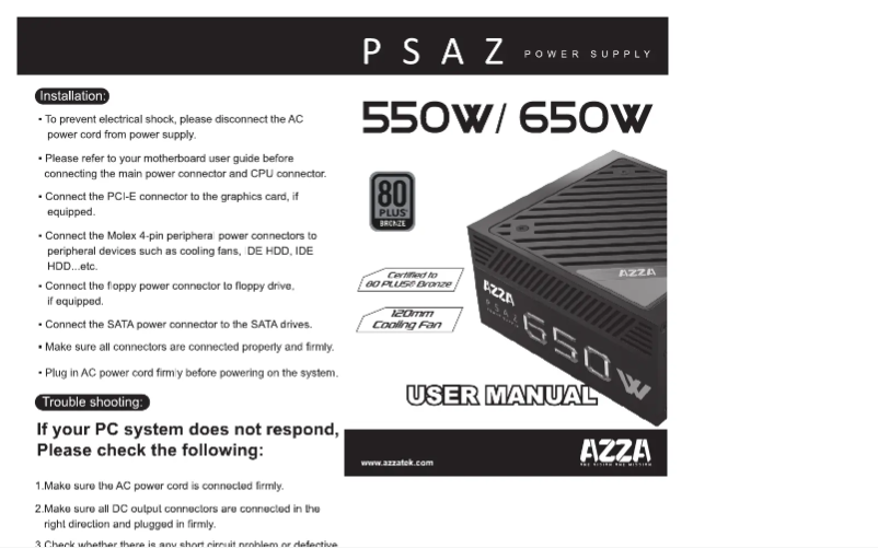 Image de la première page du manuel de l'appareil PSAZ New 650W