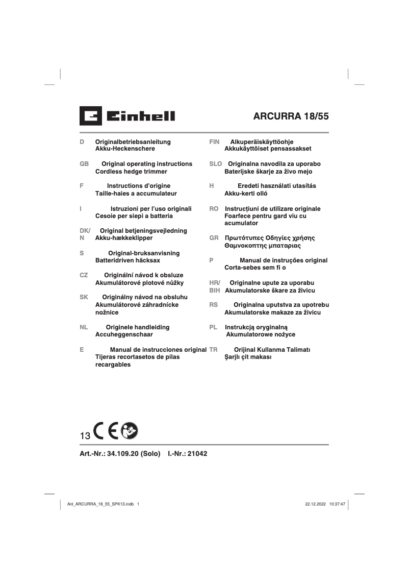 Page n°1 - Manuel utilisateur Einhell ARCURRA