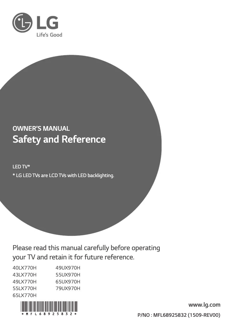 Image de la première page du manuel de l'appareil 49LX770H