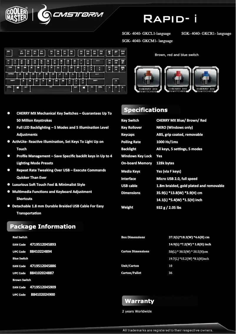 Image de la première page du manuel de l'appareil CM Storm Quick Fire Rapid-I