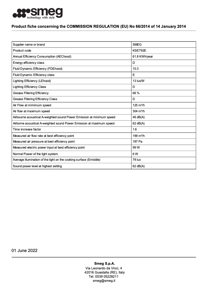 Page 1 de la notice Brochure Smeg KSET92E