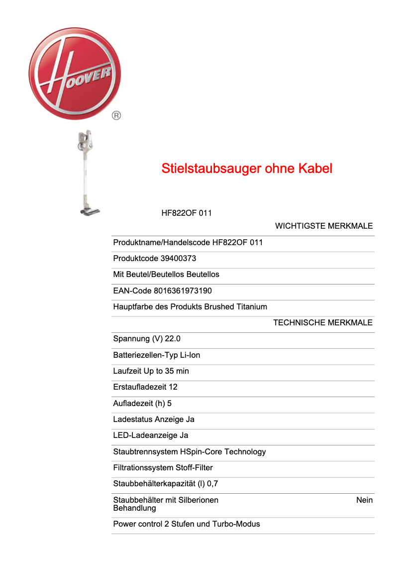 Image de la première page du manuel de l'appareil H-Free 800