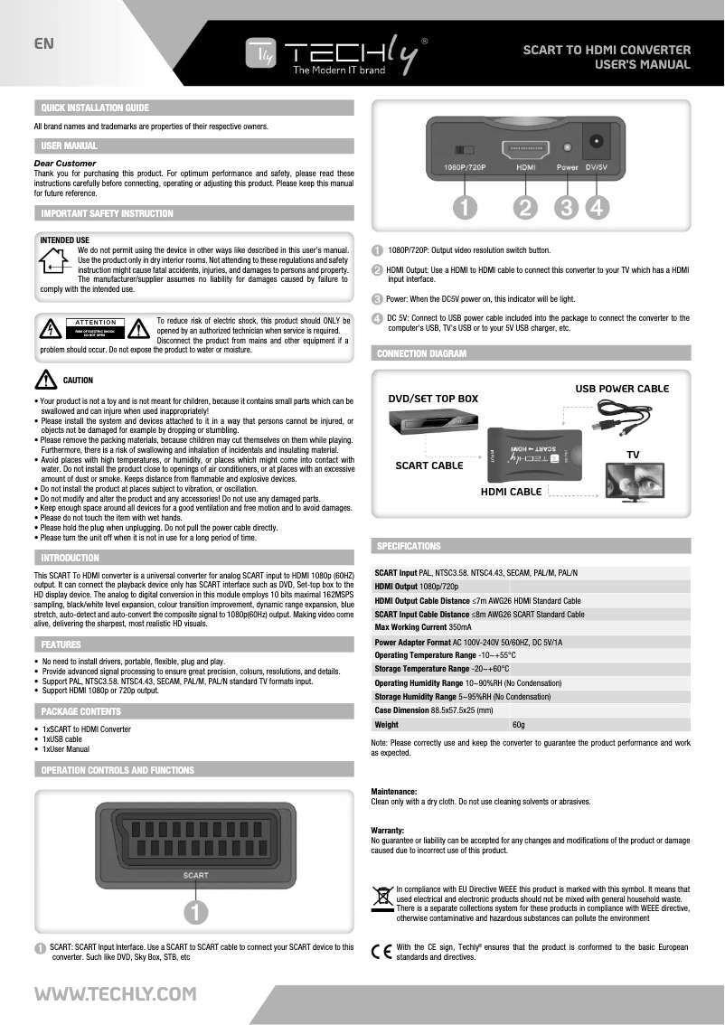Imagen de la primera página del manual del dispositivo IDATA SCART-HDMI3