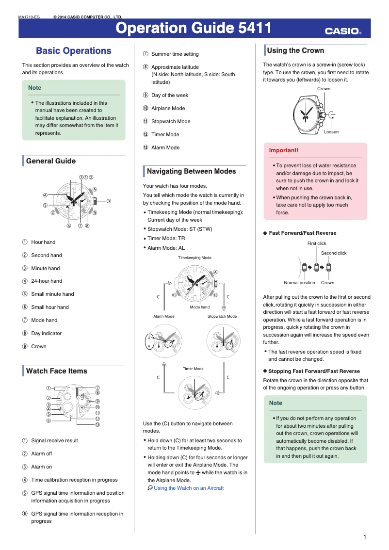 Image de la première page du manuel de l'appareil G-Shock MRG-G1000HG-9ADR