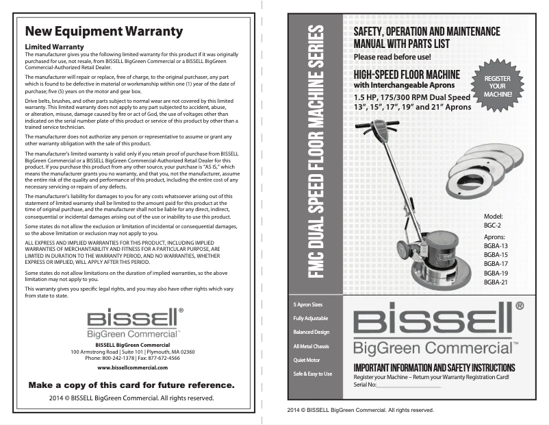 Page n°1 - Manuel utilisateur Bissell BGC-1