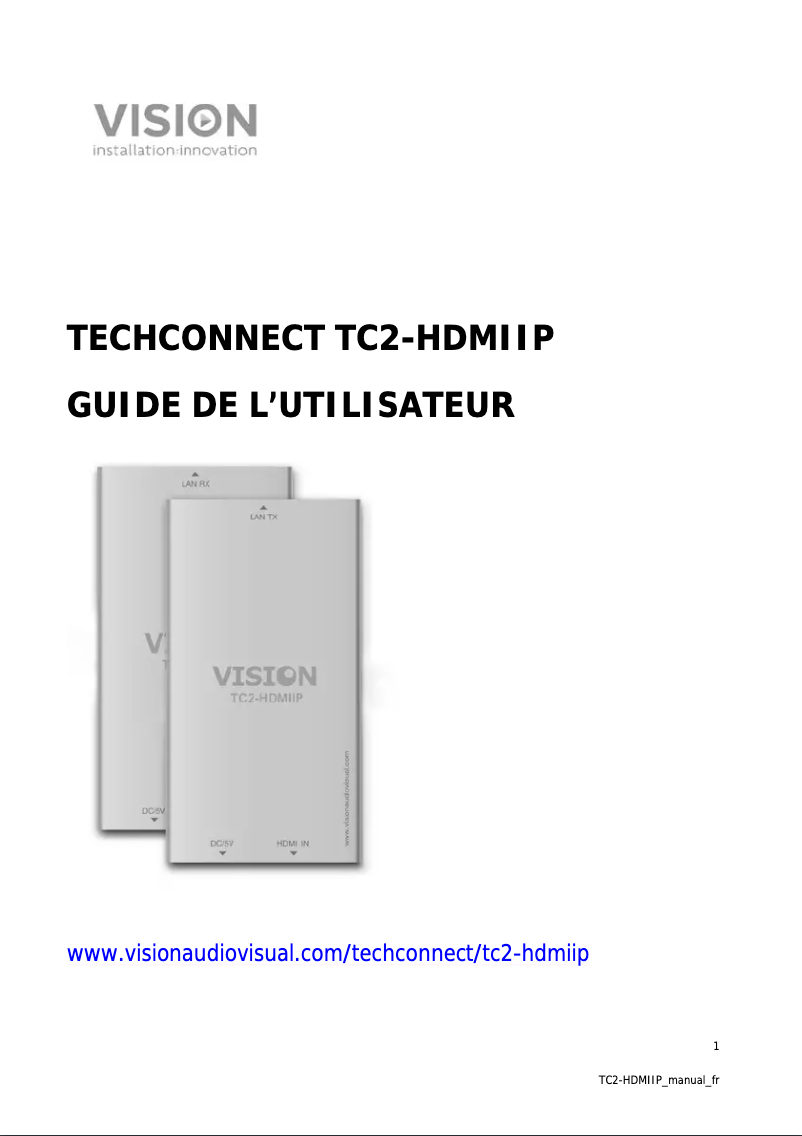 Page 1 de la notice Manuel utilisateur Vision TC2-HDMIIPRX